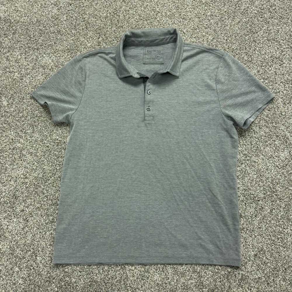 Express Moisture Wicking Polo Shirt Mens M Gray Solid Knit Short Sleeve Casual